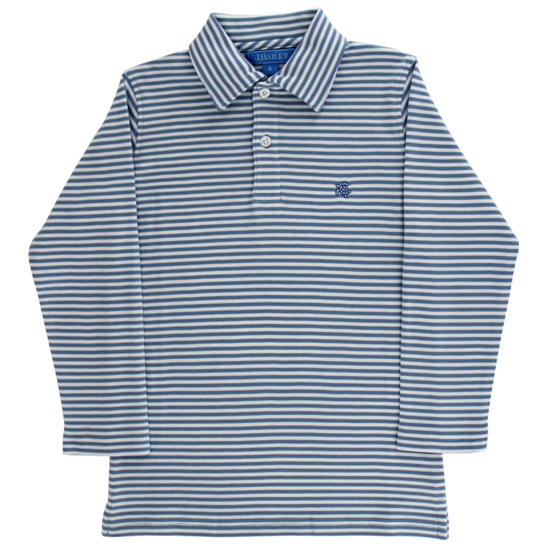 Harry Long Sleeve Polo - Blue/White Stripe