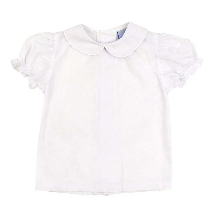 White Polished Cotton - Girls Short Sleeve Blouse