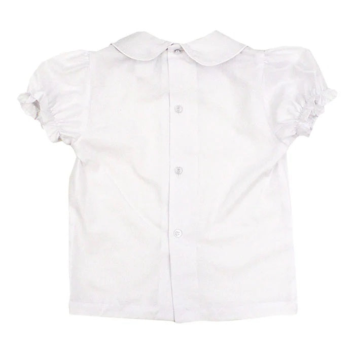 White Polished Cotton - Girls Short Sleeve Blouse