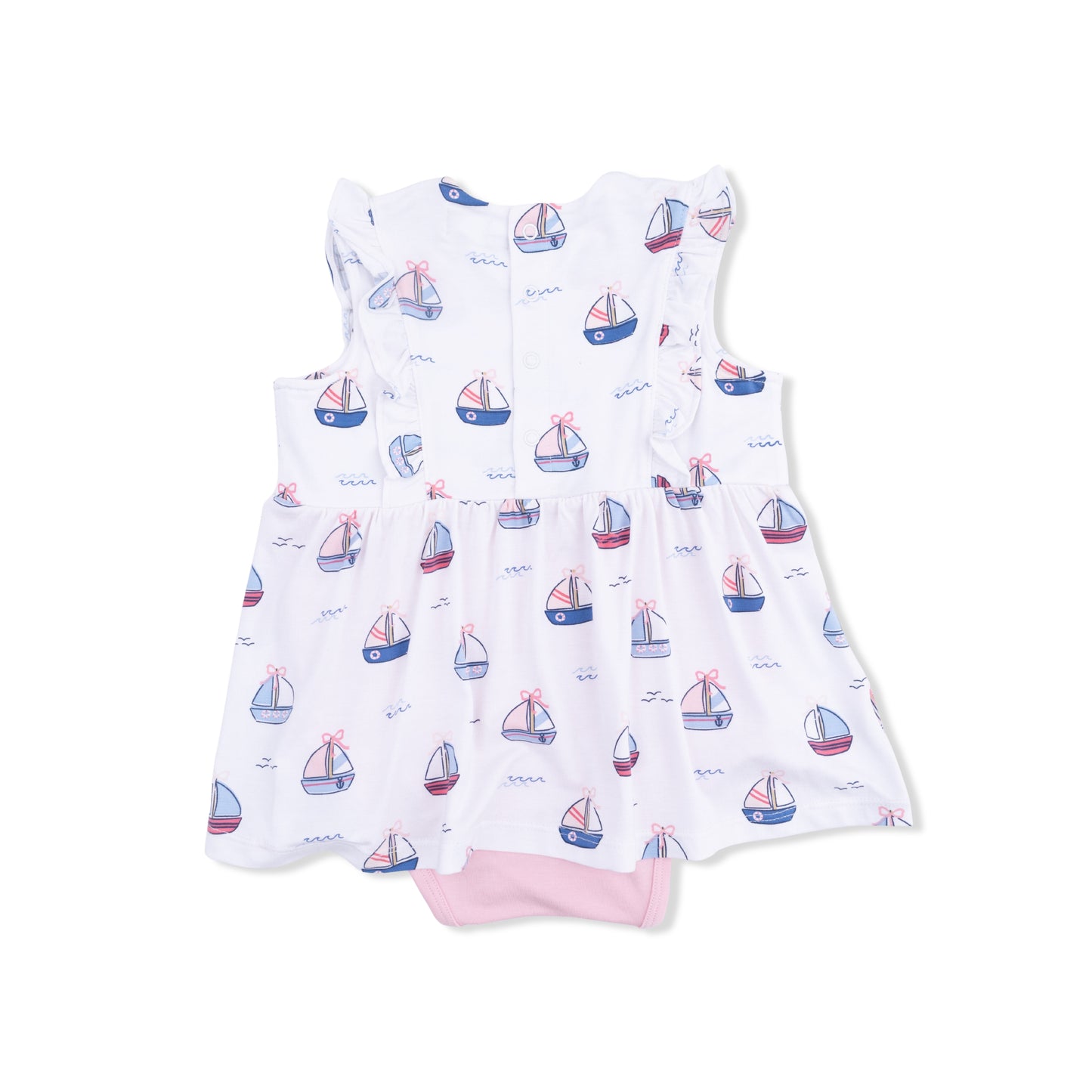 Ruffle Bodysuit Dress- Bubbly Sailboats