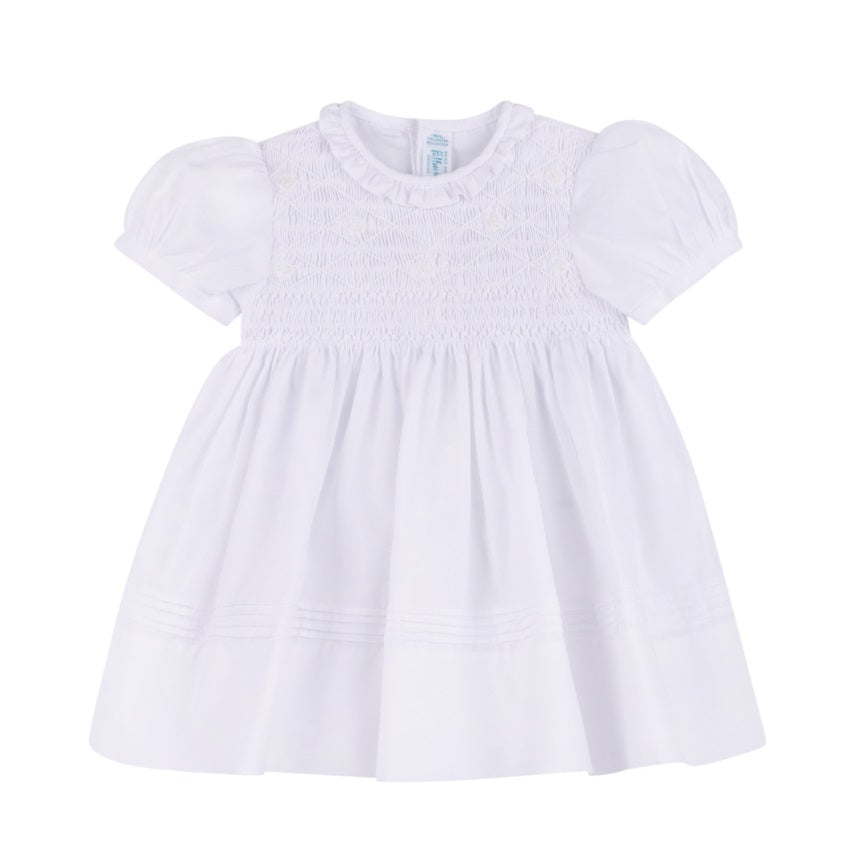 Girls White Floral Smocked Dress