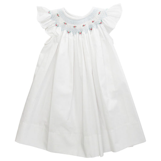 White w/ Rosebuds- Bishop Dress