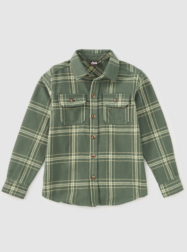 Flannel Button Up Shirt-Sherwood Plaid