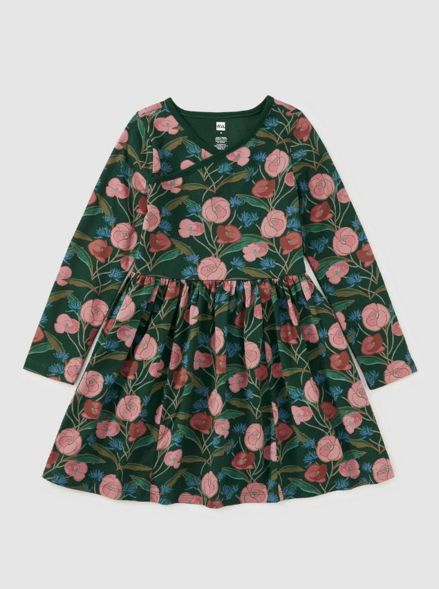 Long Sleeve Wrap Neck Dress-Vintage English Floral