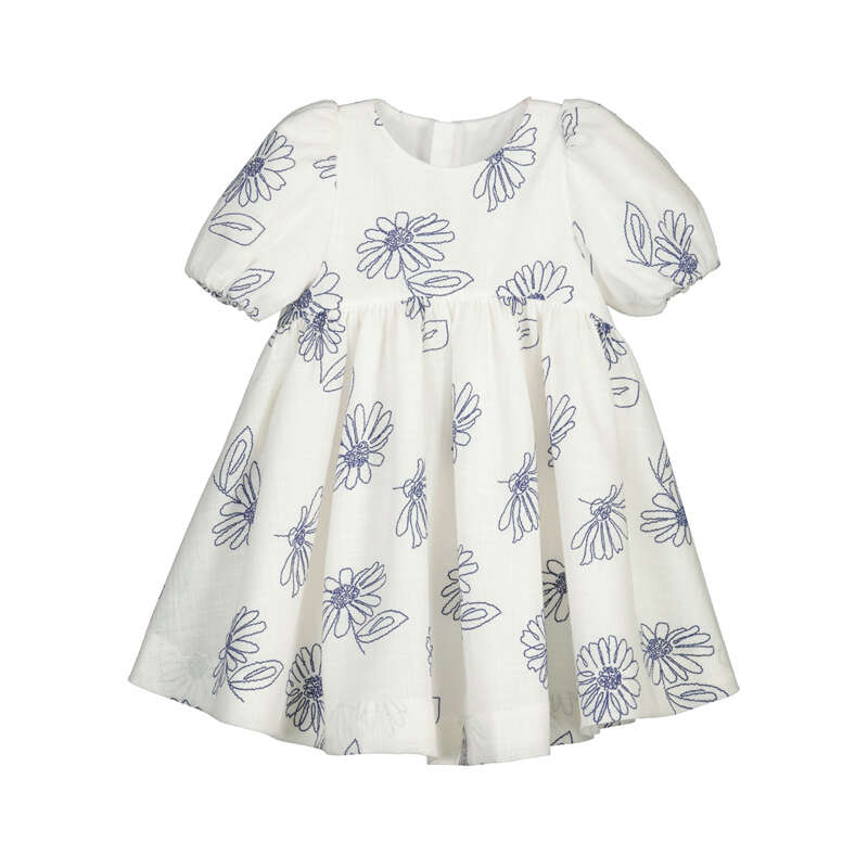 Linen Dress w Embroided Flowers