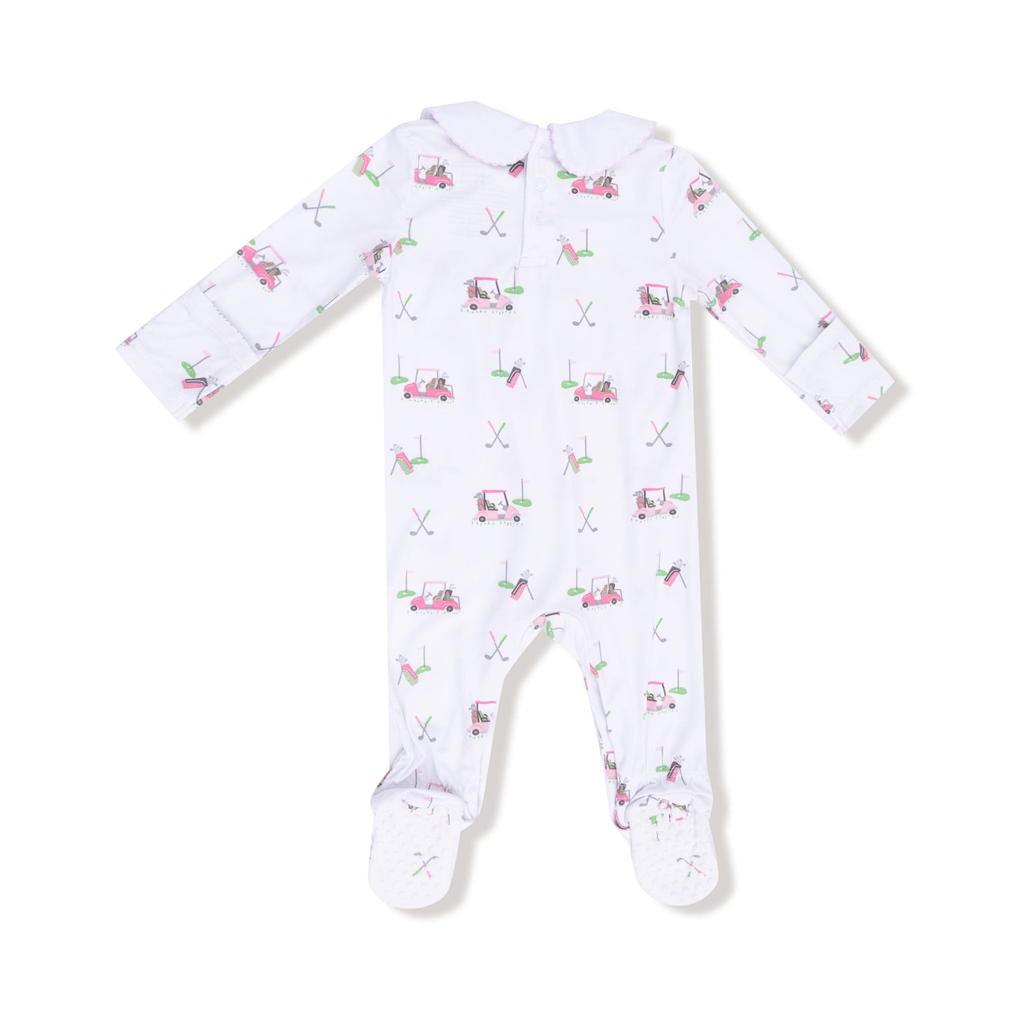 Baby Golf Carts Pink Smocked Peter Pan Snap Footie