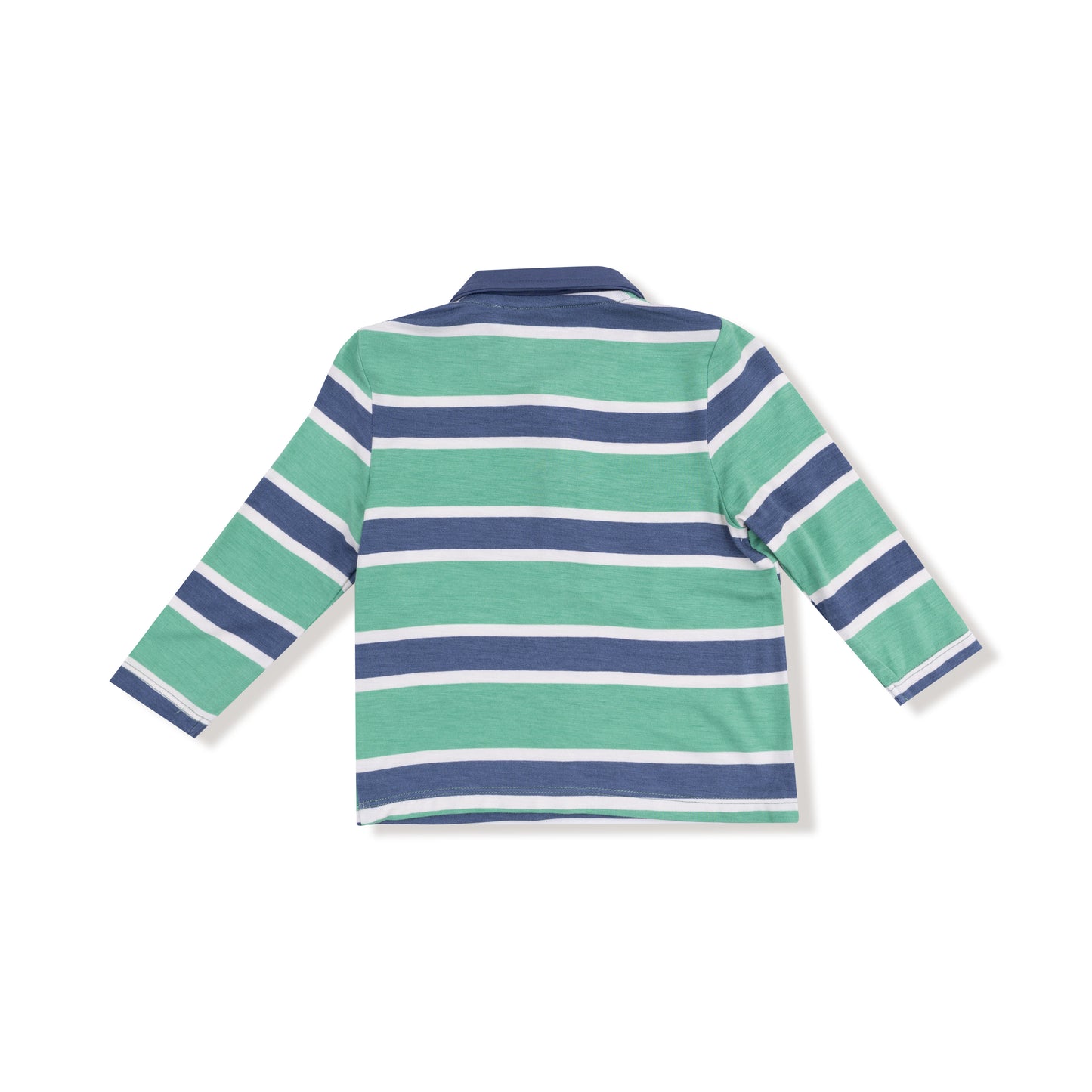 Green/Navy Rugby Stripe Polo Long Sleeve Shirt