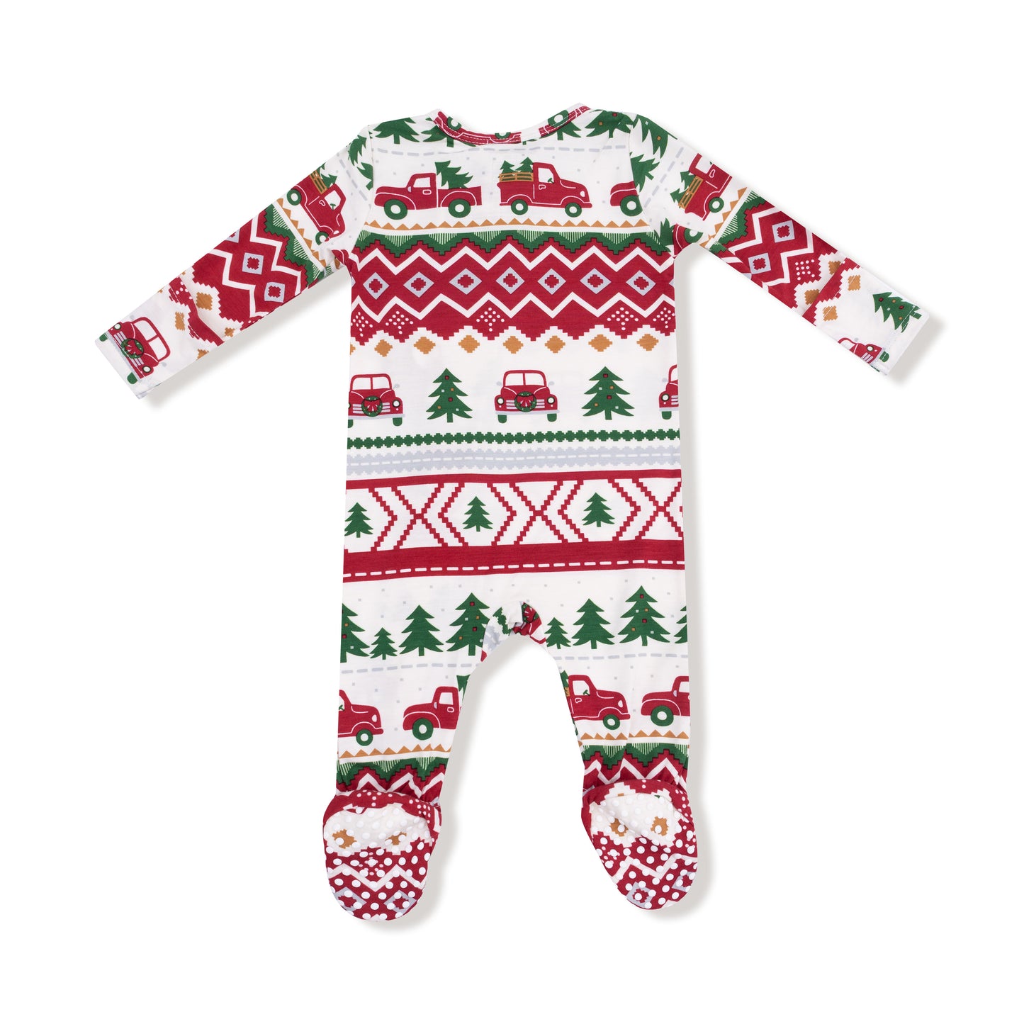 Red Truck Fair Isle 2 Way Zipper Footie