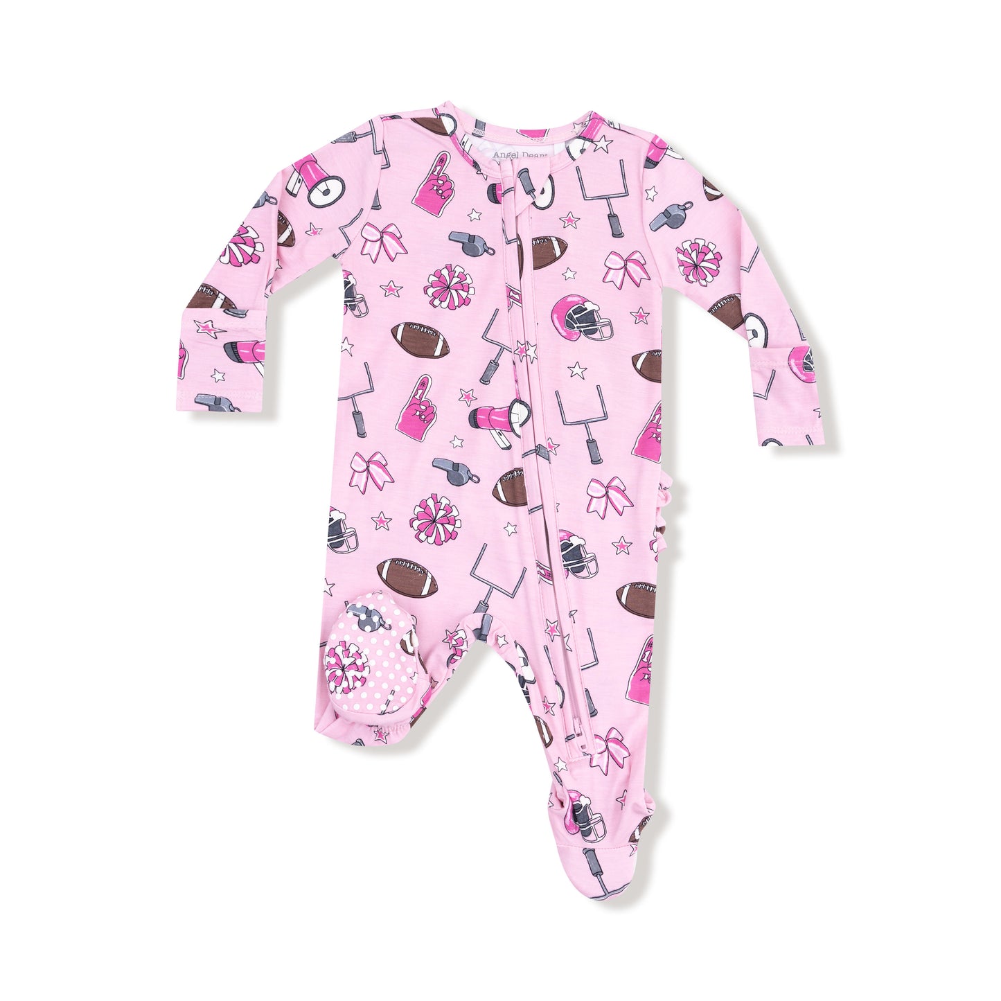 Game Day Pink 2 Way Zipper Ruffle Back Footie