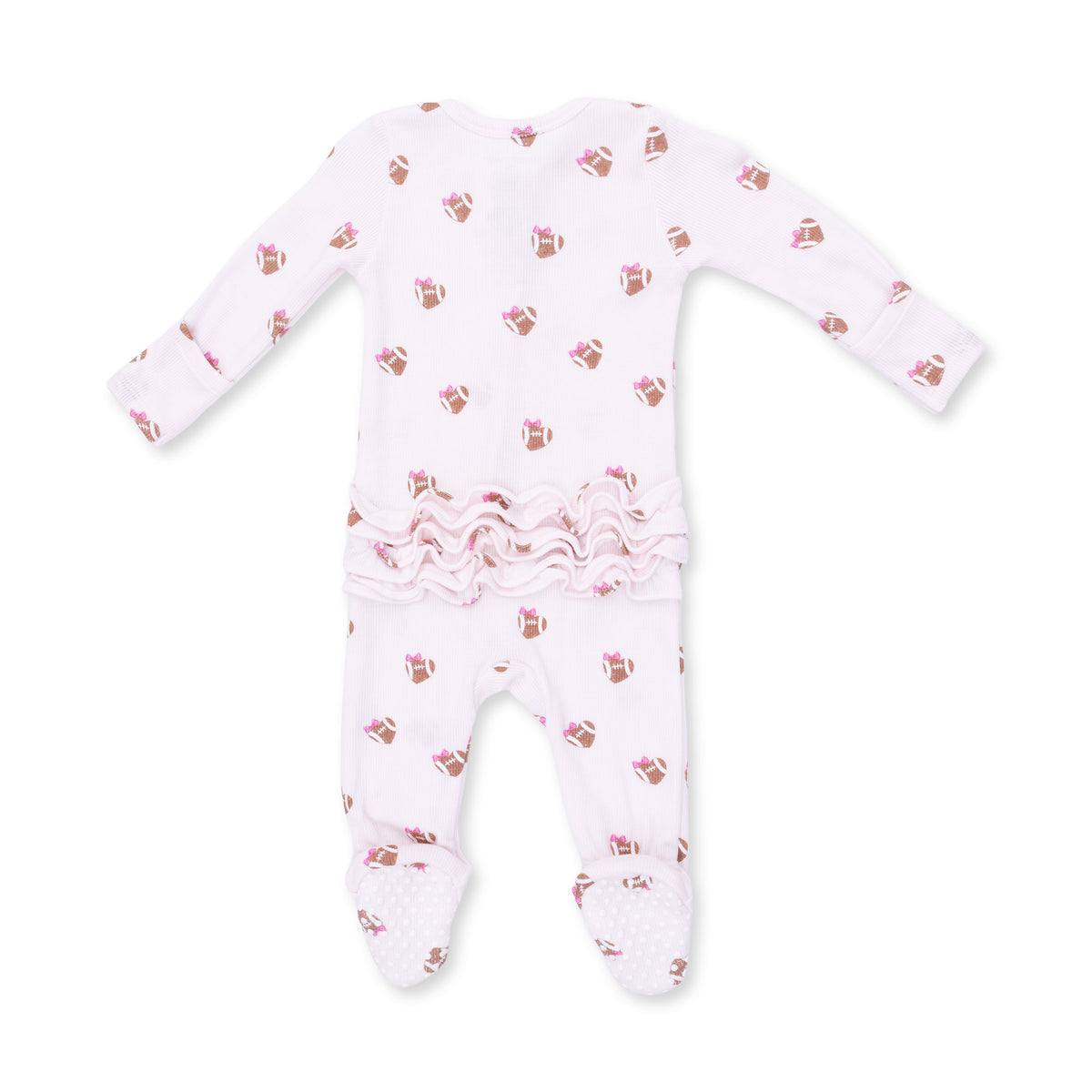 2 Way Ruffle Back Zipper Footie-Mini Football Hearts