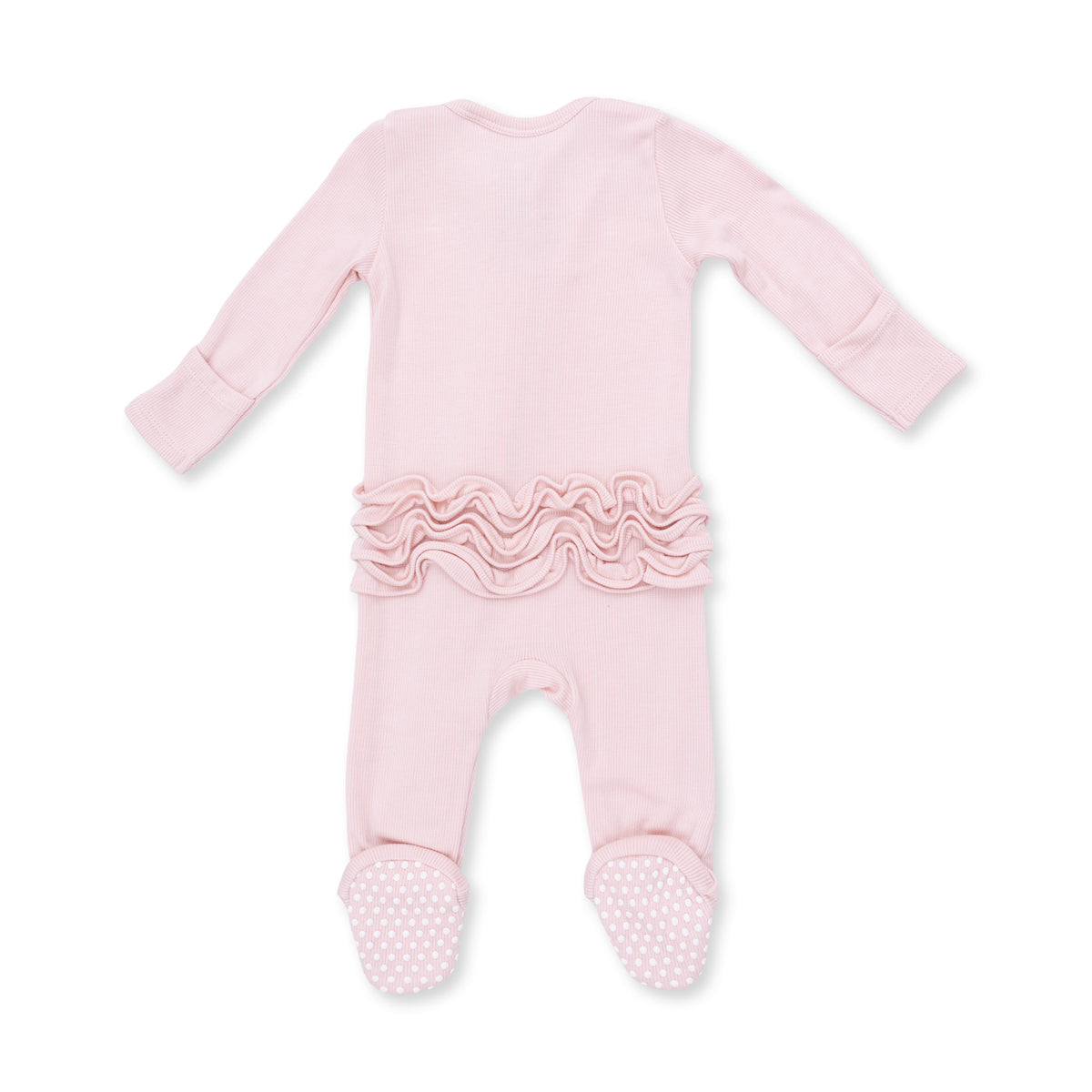 2 Way Ruffle Back Zipper Footie-Solid Veiled Pink Rib