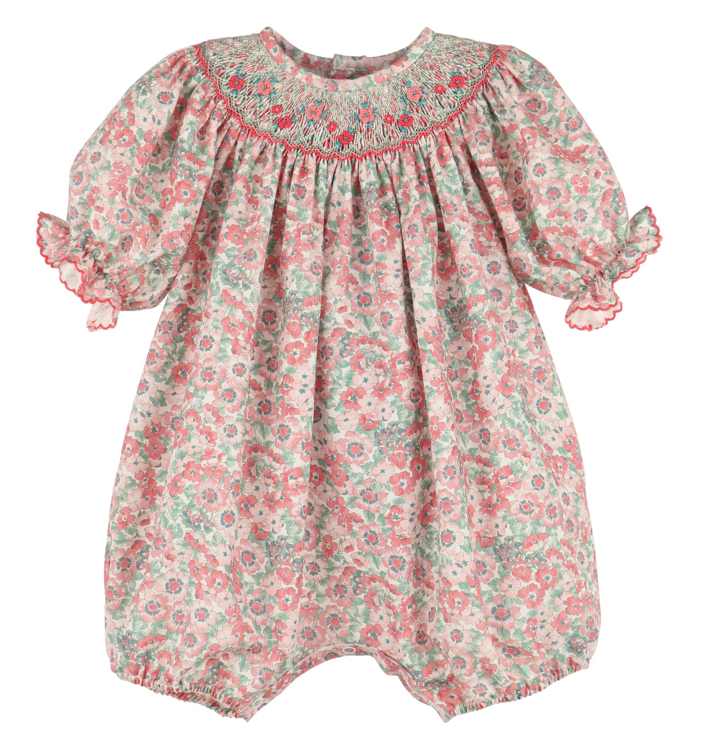 Scarlet Blush Floral Smocked Bubble
