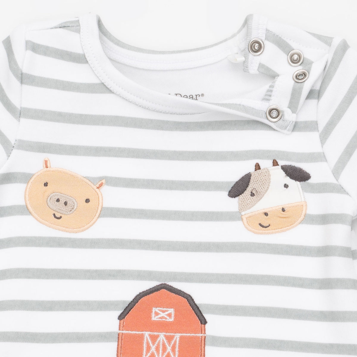 Long Sleeve Snap Shoulder Romper-Cows Blue