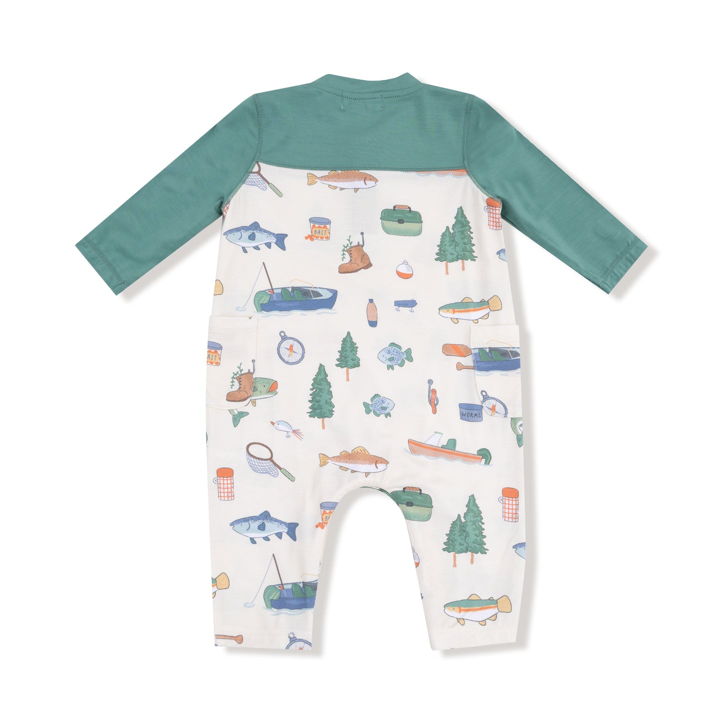 Fishing Things Romper with Contrast Sleeve