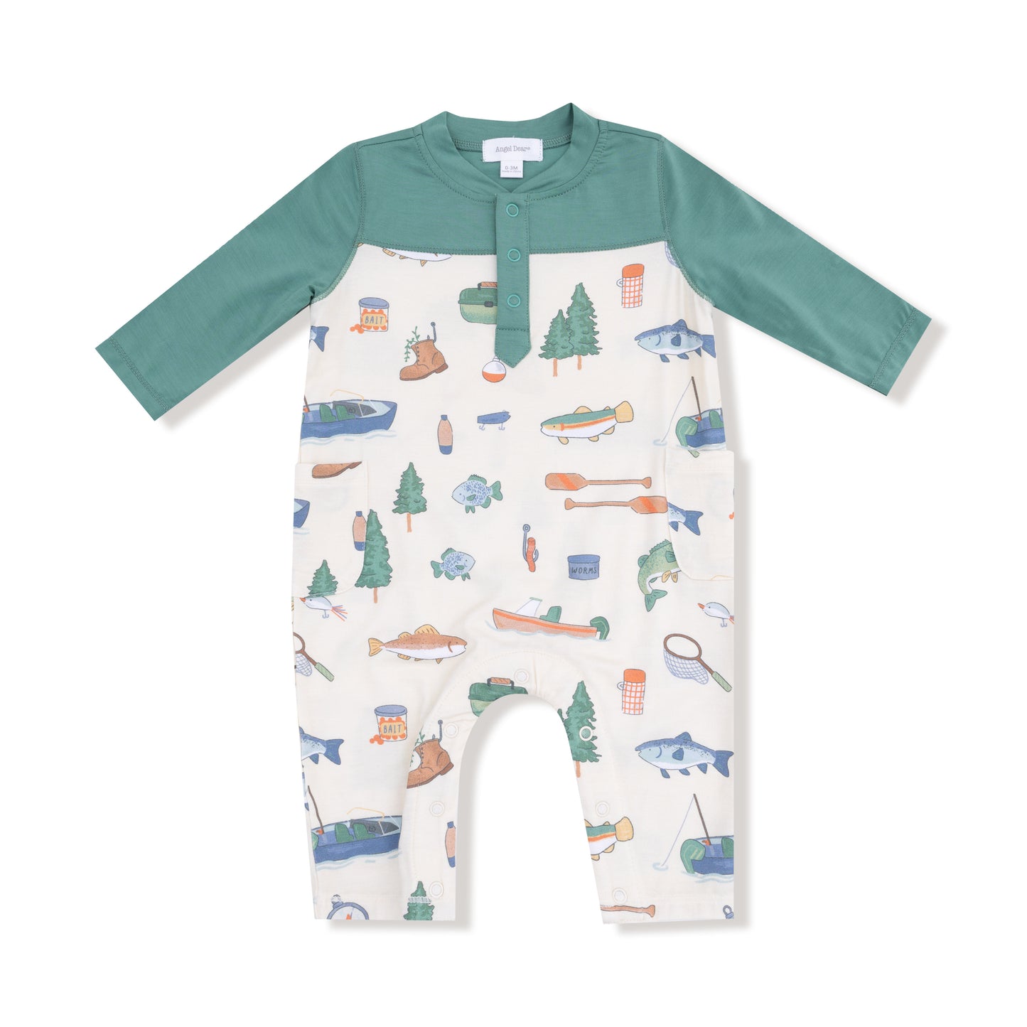 Fishing Things Romper with Contrast Sleeve