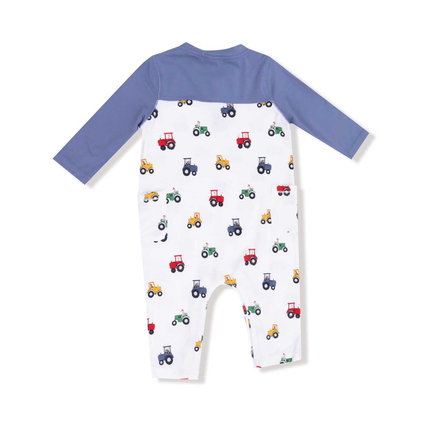 Mini Tractors Romper with Contrast Sleeves