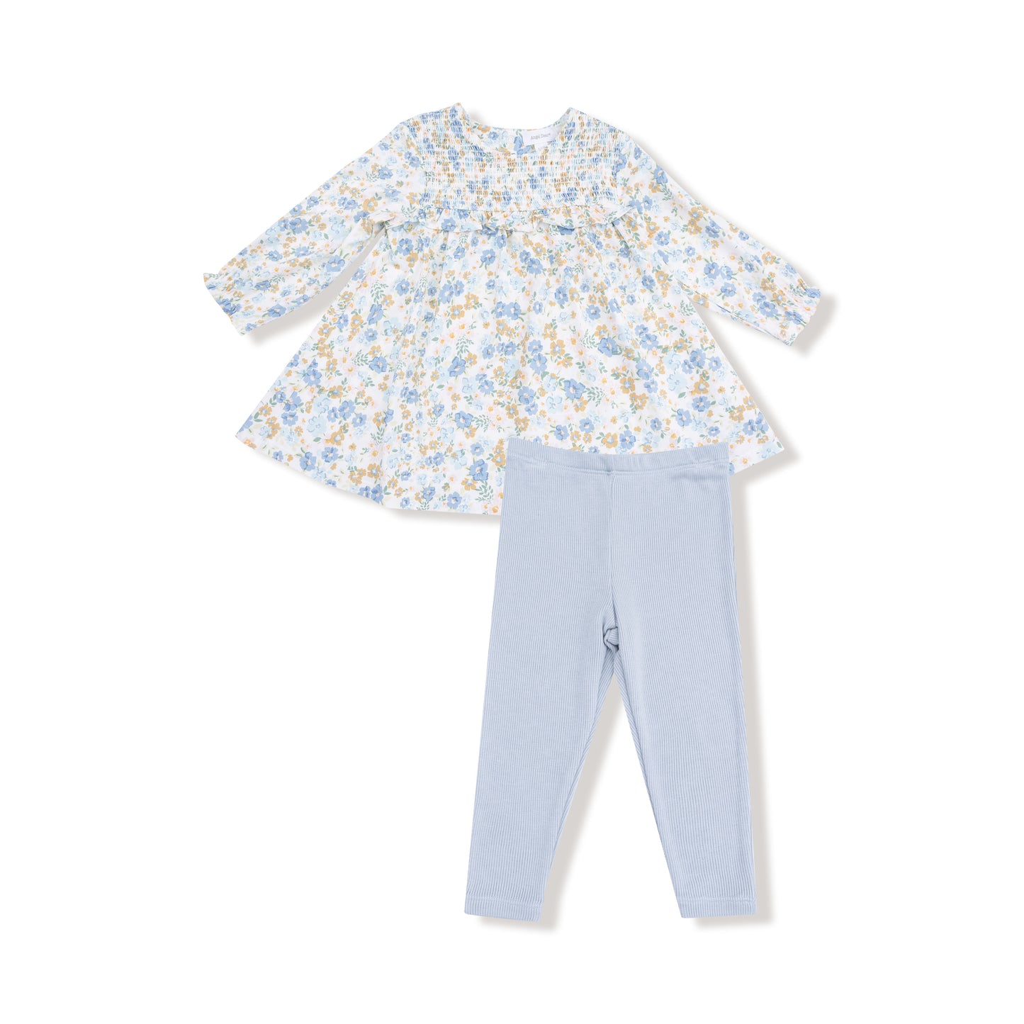 Sweet Rose Calico Smocked Ruffle Long Sleeve Dress + Legging