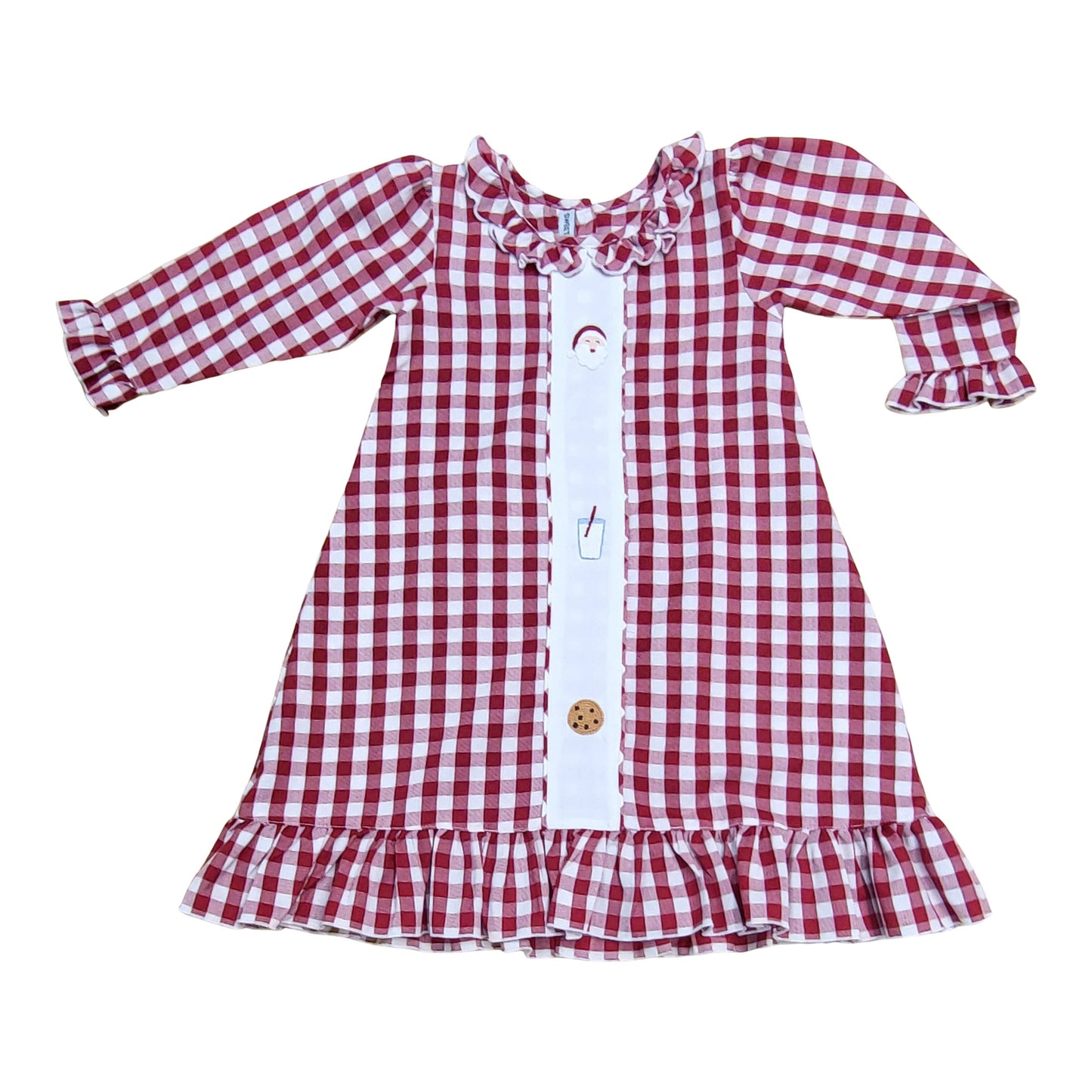 Nightgown w/Embroidered Santa,Milk,and Cookies