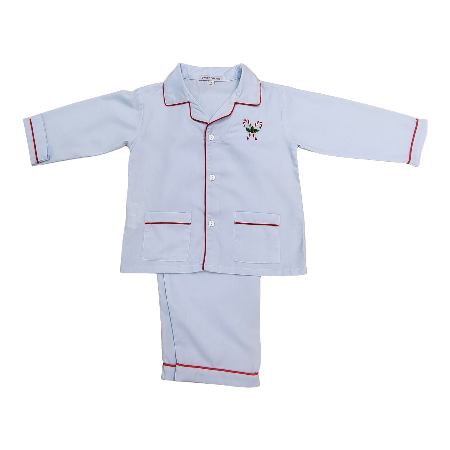 Embroidered Holly and Candy Cane Pajamas