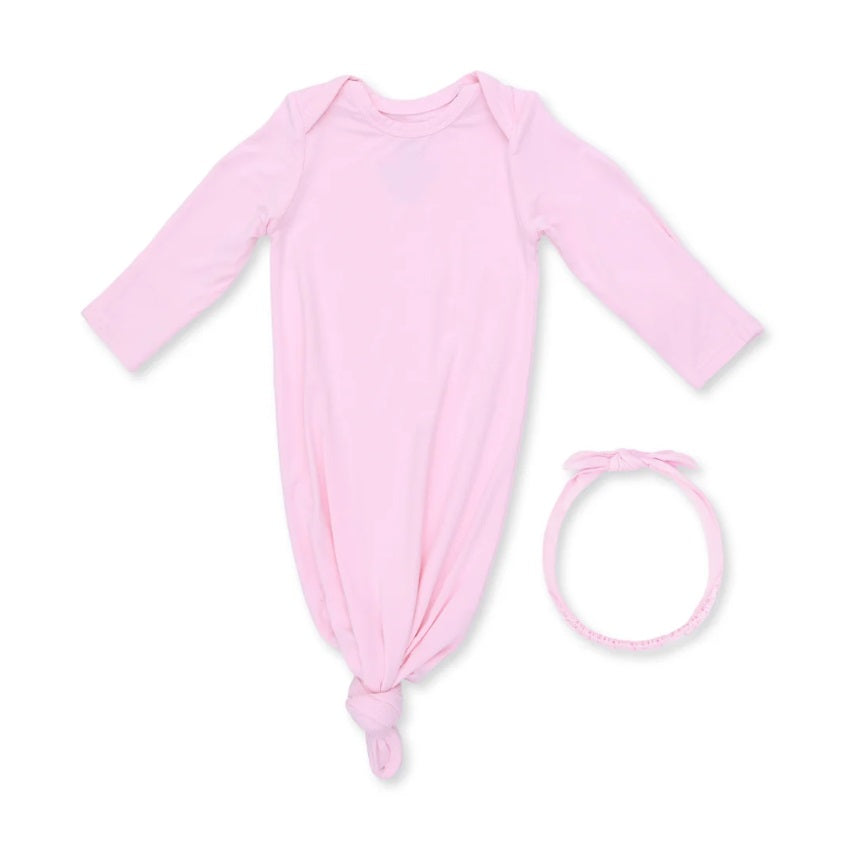 Knotted Gown and Headband-Solid Pink A Boo