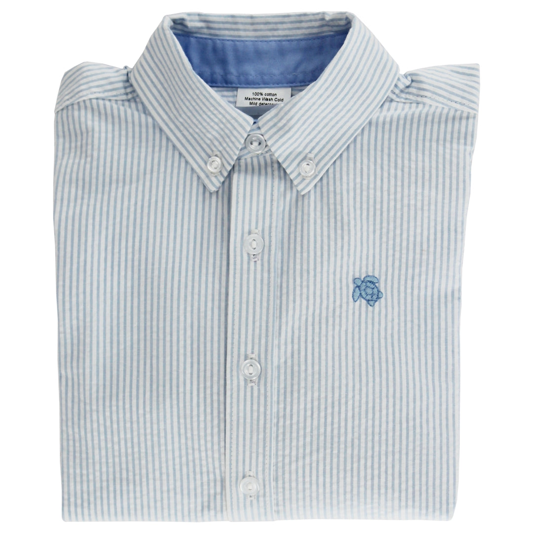 Roscoe Button Down Shirt - Blue Striped Seersucker