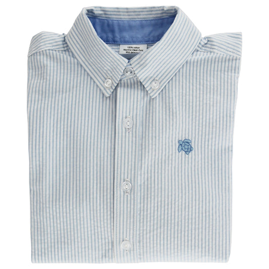 Roscoe Button Down Shirt - Blue Striped Seersucker