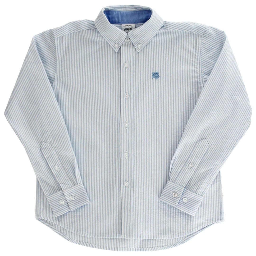 Roscoe Button Down Shirt - Blue Striped Seersucker