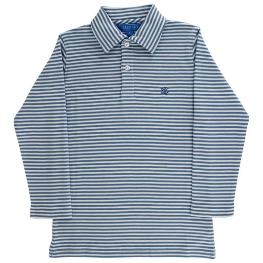 Harry Long Sleeve Polo - Blue/White Stripe
