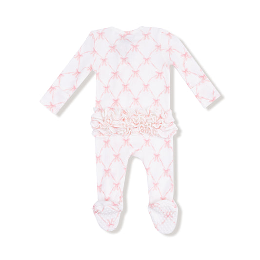 Ribbon Bow Trellis 2 Way Ruffle Zip Footie