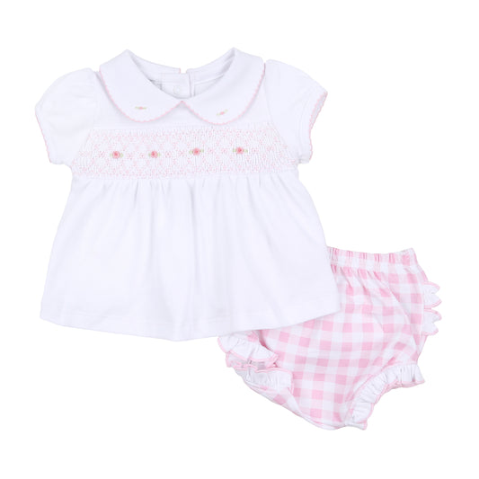 Baby Checks Pink Smocked Collared Ruffle Diaper Cover Set