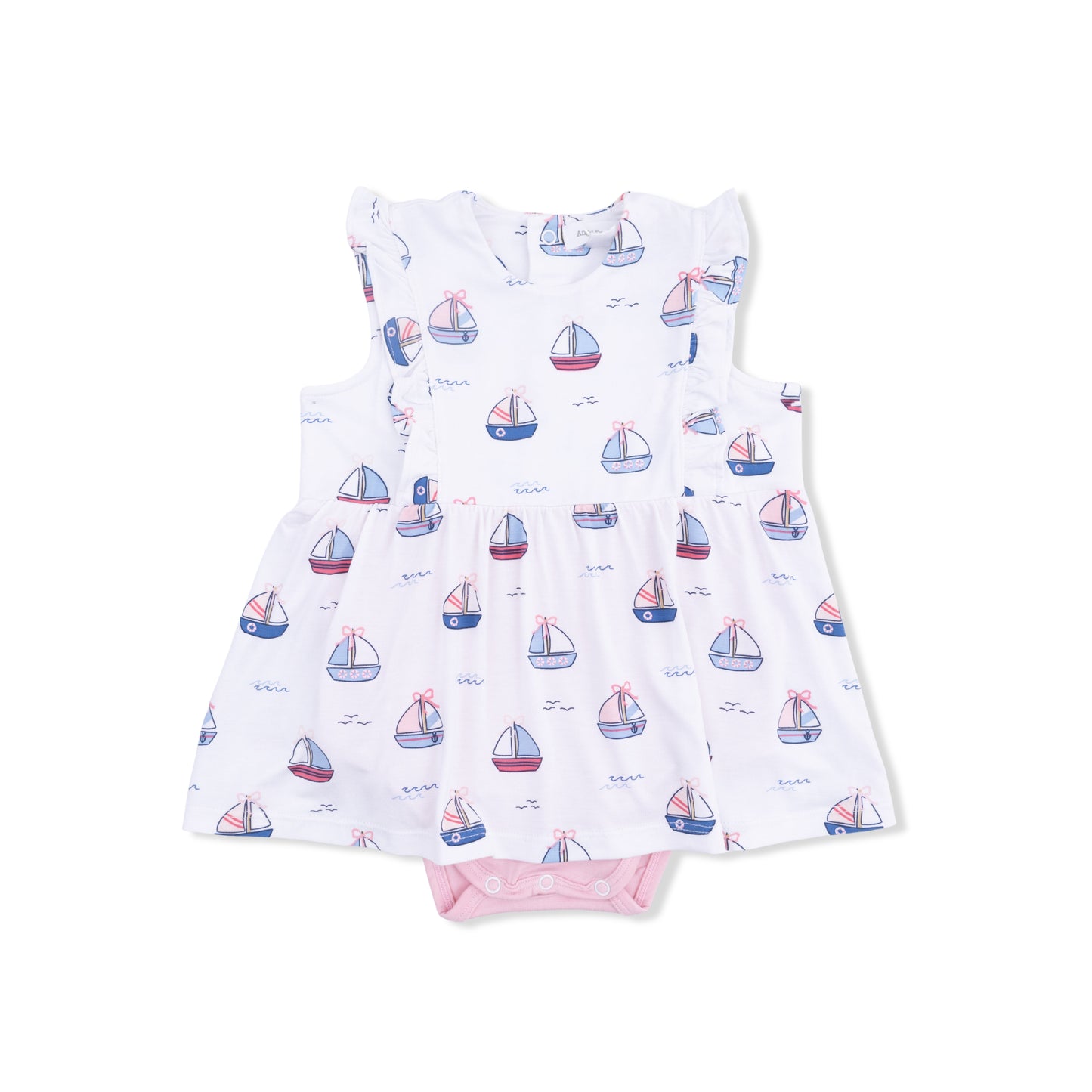 Ruffle Bodysuit Dress- Bubbly Sailboats