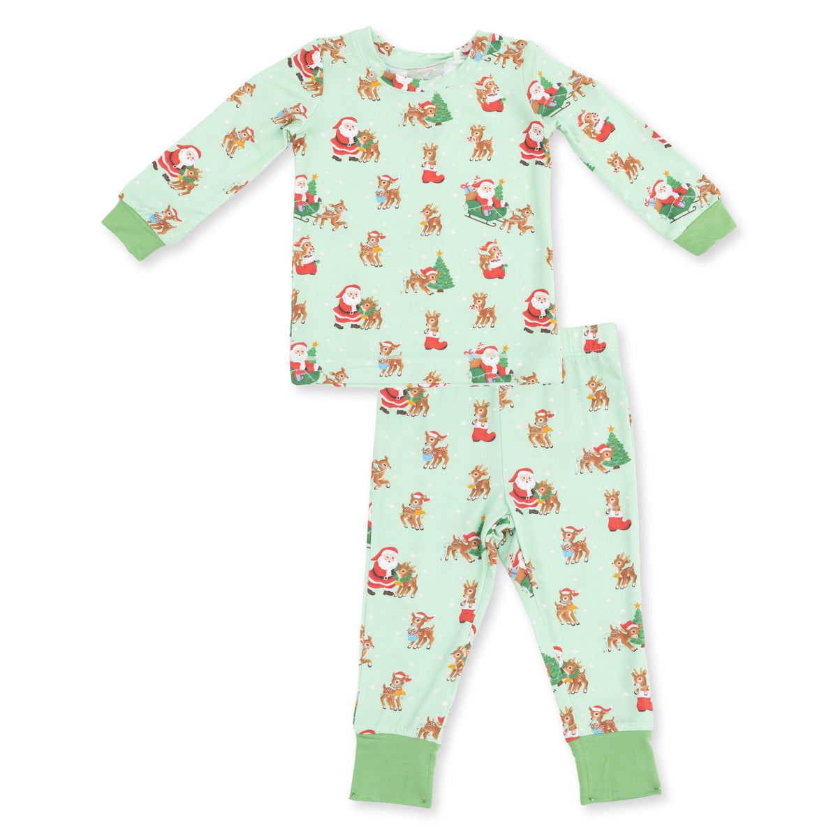 Long Sleeve Loungewear Set-Vintage Reindeer and Santa