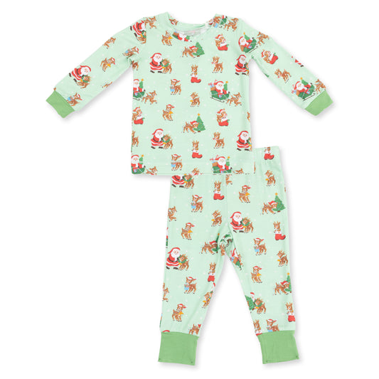 Long Sleeve Loungewear Set-Vintage Reindeer and Santa
