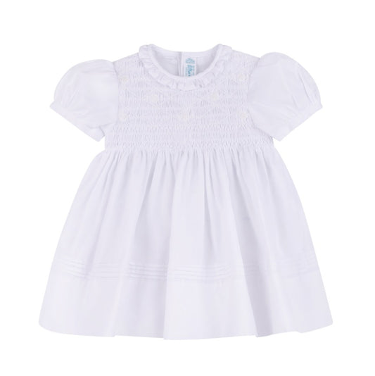 Girls White Floral Smocked Dress