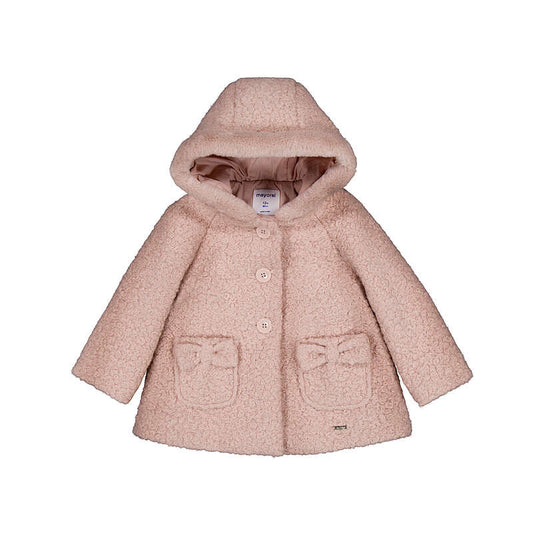 Hooded Boucle Coat with Bow Pockets