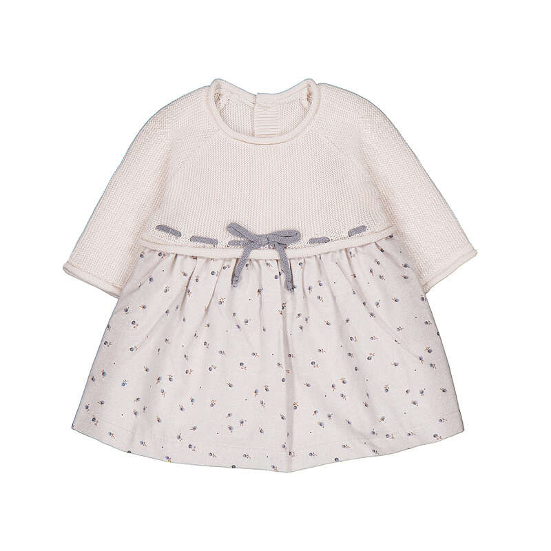 Combined Knit Dress w Ribbon Bow
