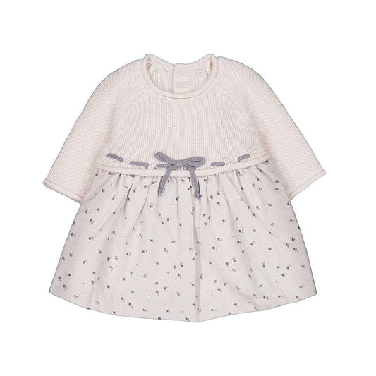 Combined Knit Dress w Ribbon Bow