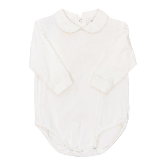 White Knit - Boy Long Sleeve Piped Onesie