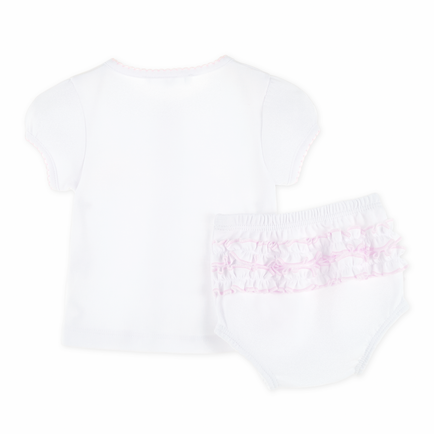 Noah's Ark Hand-Embroidered Ruffle Diaper Cover Set - Pink