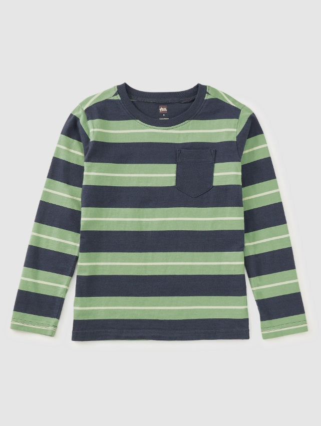 Long Sleeve Striped Pocket Tee-Indigo