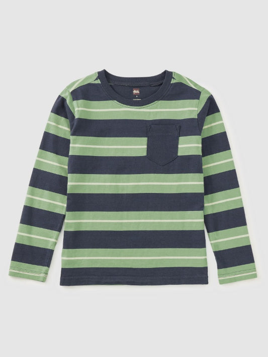 Long Sleeve Striped Pocket Tee-Indigo