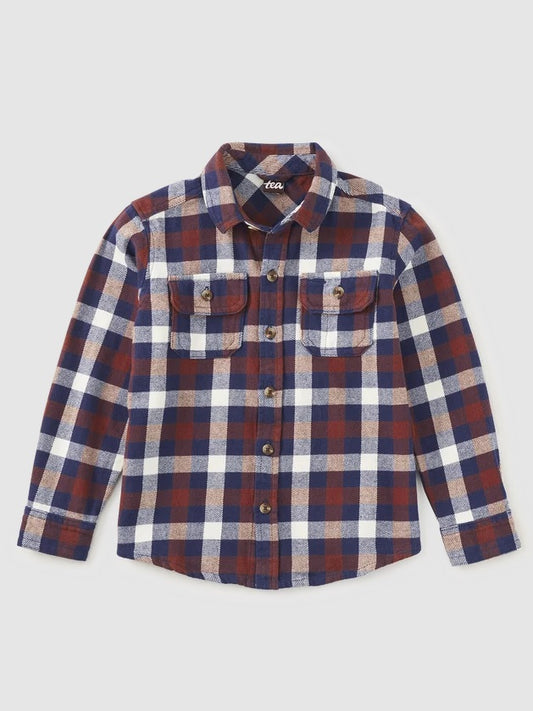 Flannel Button Up Shirt-Cottage Hearth Plaid