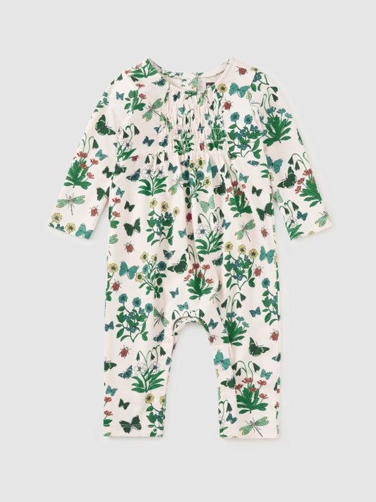 Smocked Baby Romper-Garden Expedition