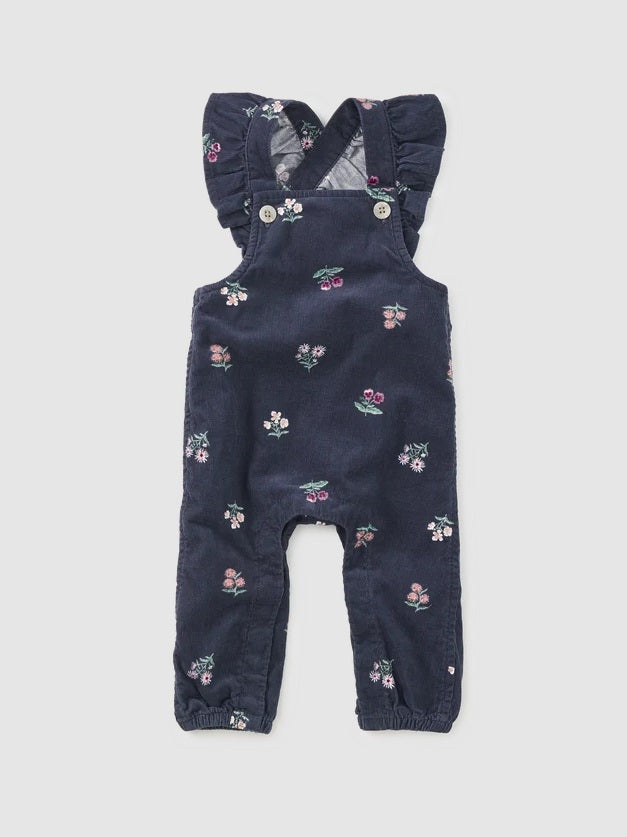 Corduroy Ruffle Baby Overalls-Midnight Posy