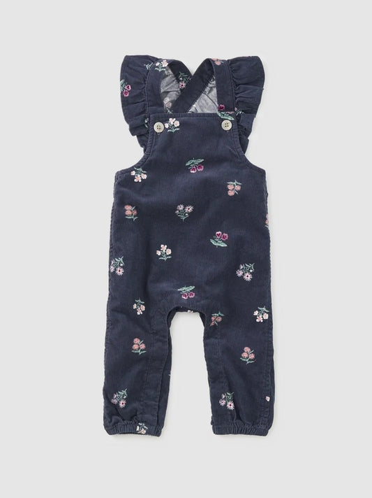 Corduroy Ruffle Baby Overalls-Midnight Posy