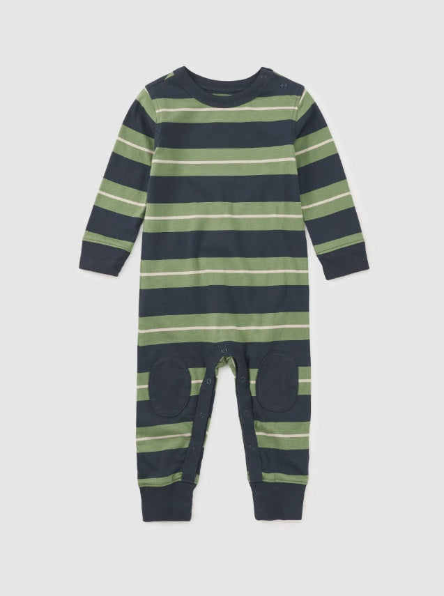 Stripe Knee Patch Baby Romper-Indigo