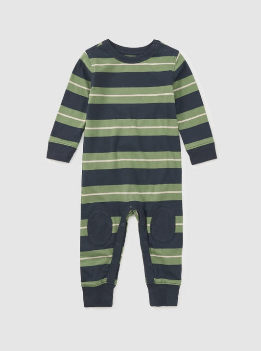 Stripe Knee Patch Baby Romper-Indigo