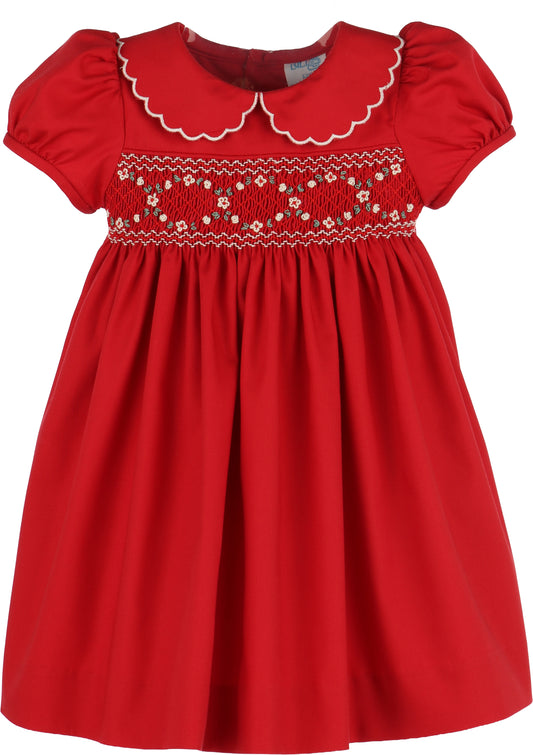 luli and me christmas dress Luli & Me Girls Timeless Bliss Red Smocked Christmas Dress