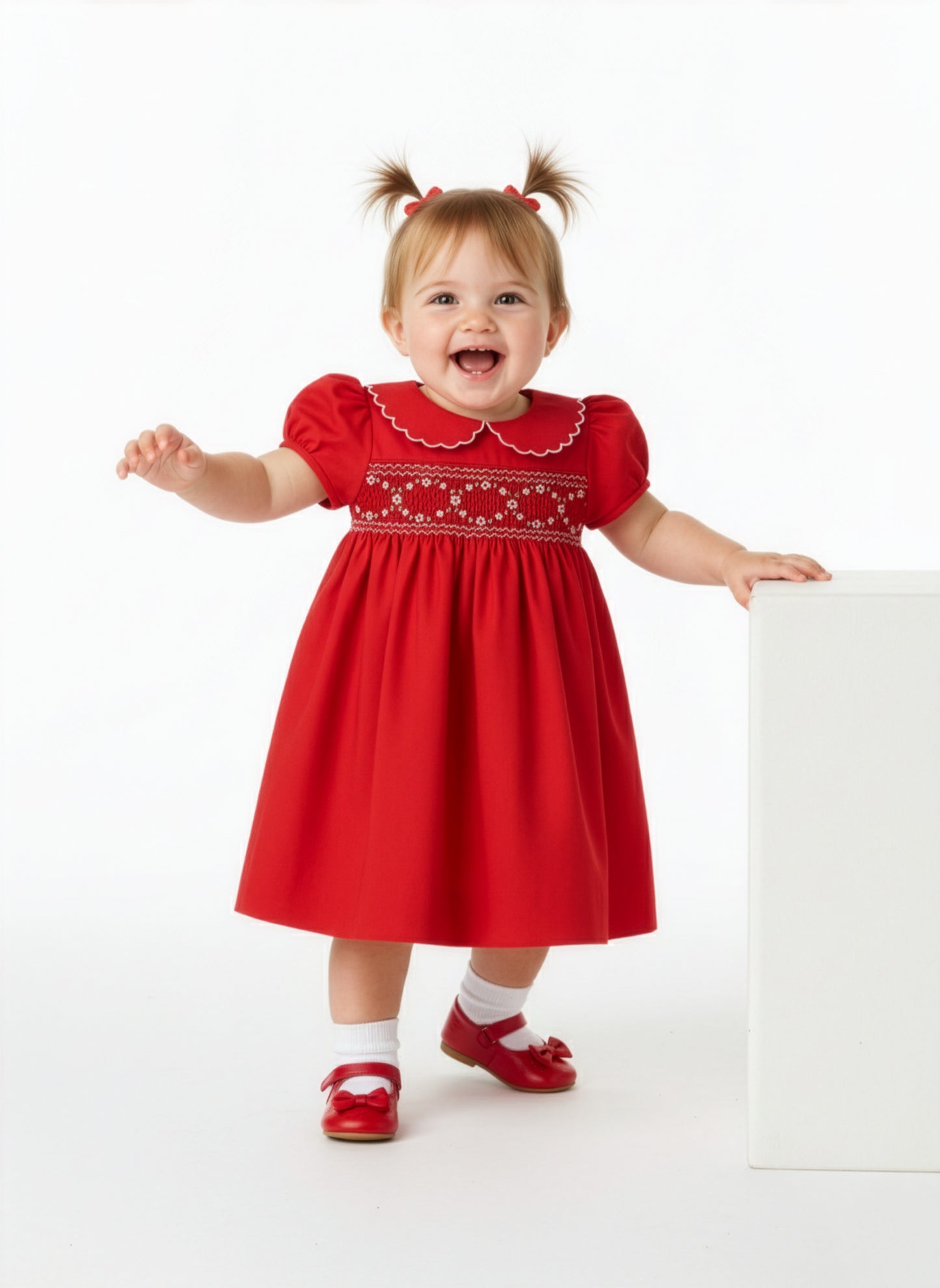 Classic Smocked Floral Embroidery Dress