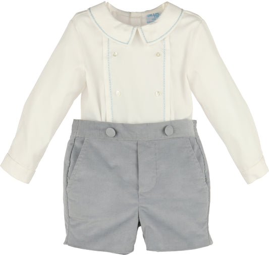 Blue Mini Corduroy Button On Outfit